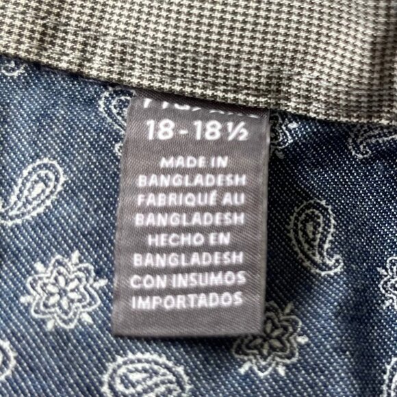 Van Heusen Button Front Shirt Mens Size 18-18.5 Blue New Slim Fit Never Tuck - Picture 7 of 11